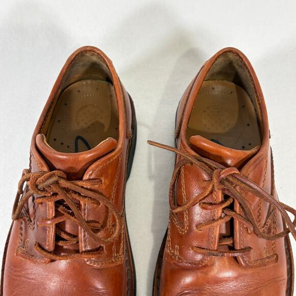 Clarks Shoes Men\'s 10 Cognac Brown Leather Oxford Lace Up Casual Loafers